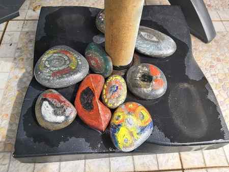 stone painting with the grandkids