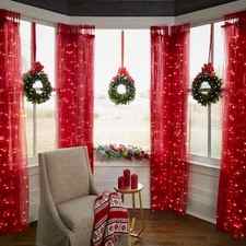 Lighted Christmas Wreath and Curtains