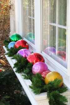 Ornaments and Garland in Window Box Planter
