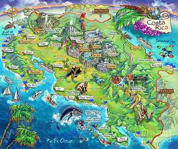 Wall Art - Painting - Costa Rica map illustration by Maria Rabinky