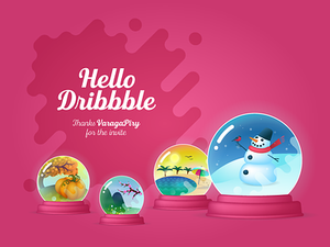 Hello Dribbble autumn hello dribbble illustration seasons snow globe spring summer winter