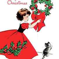 Little girl with Christmas Wreath and a cat by Long Shot