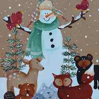 Snowman With Pets by Pat Olson Fine Art And Whimsy