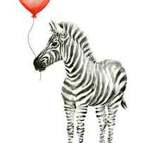 Zebra with Red Balloon Whimsical Baby Animals by Olga Shvartsur