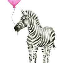 Zebra Watercolor Whimsical Animal with Balloon by Olga Shvartsur