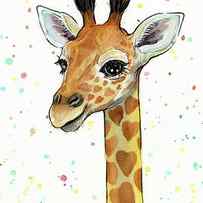 Baby Giraffe Watercolor with Heart Shaped Spots by Olga Shvartsur