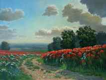 Original art for sale at UGallery.com | Poppy Path by Stefan Conka | 5.909 zł | oil painting | 23.6