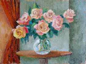 Cream Roses in a Vase thumb