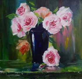 Bouquet of Colourful Roses in a vase Impressionist Art Living Room Wall Art thumb