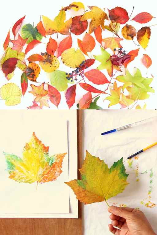 how to make leaf prints with real leaves and paint, printing on paper or fabric