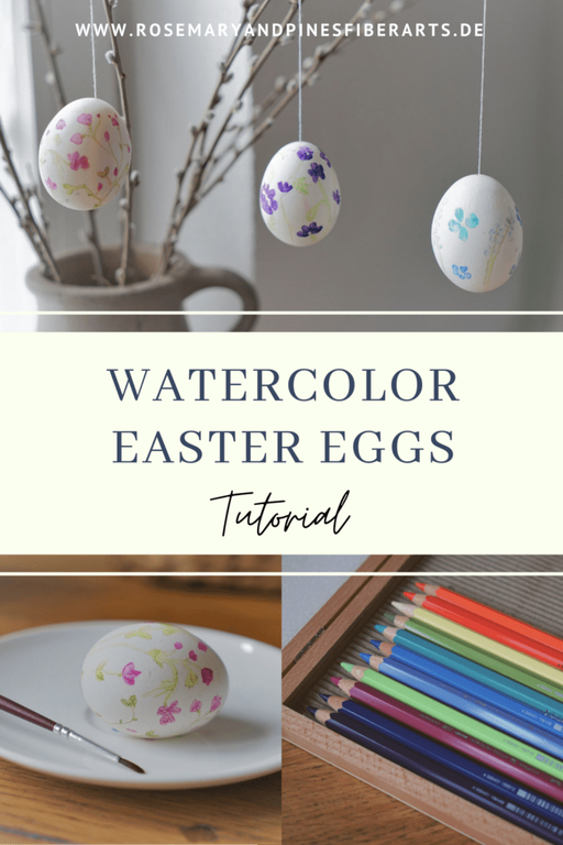 three pictures showing the process and finished result of how to paint easter eggs with pencils and turning them into aquarelles by adding water