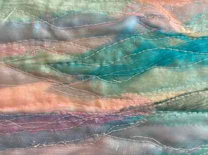 Ethereal Evening Sunset Scene - Coastal Art Textile Picture - Upcycled Fabrics