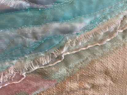 Ethereal Evening Sunset Scene - Coastal Art Textile Picture - Upcycled Fabrics
