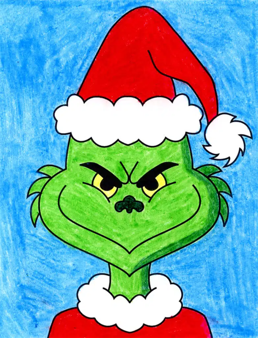 Grinch crafts- printable grinch coloring page colored with markers