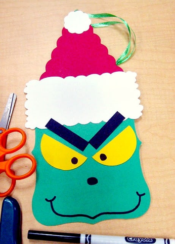 Grinch crafts- construction paper Grinch with crafting supplies