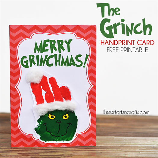 Grinch crafts- printable Christmas card with handprint Grinch