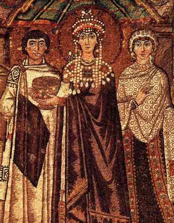 The Empress Theodora, the wife of the Emperor Justinian, dressed in Tyrian purple from the 6th century.