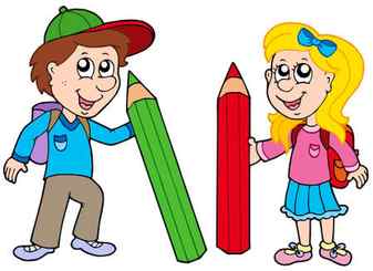 Boy and girl with giant crayons vector illustration