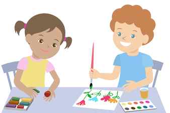 Small children draw paint and mold from plasticine vector