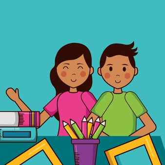 Boy and girl supplies teachers day vector illustration