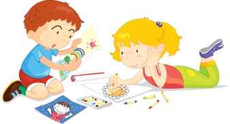 Two children drawing pictures together