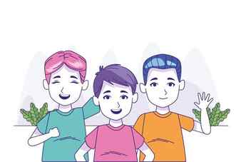 Cartoon boys with colorful tshirts over white background vector illustration