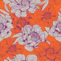 Orange and Purple Peonies by Petroula Tsipitori Seamless Repeat Vector Royalty Free Stock Pattern