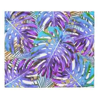 Tropical Leaf Pattern Purple Blue Gold Glitter Duvet Cover Zazzle com