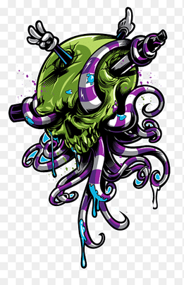 green skull illustration, Octopus Tentacle Illustration, Tentacle skull, purple, comics png thumbnail