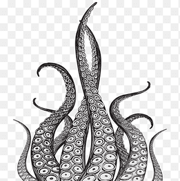 Kraken Octopus Squid Drawing Tentacle, octopus-cartoon, mural, black And White png thumbnail