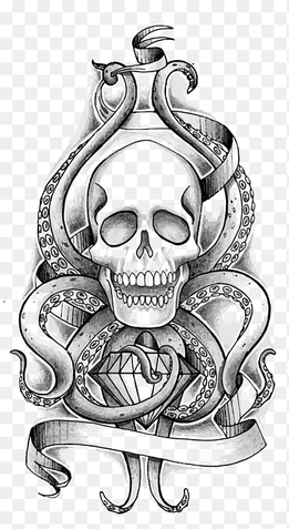 gray skull decor, Octopus Skull Tentacle Human skeleton, Skull, hand, monochrome png thumbnail