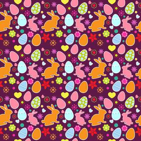 Бесшовный Узор Пасхальными Яйцами Цветами Кроликами — стоковый вектор