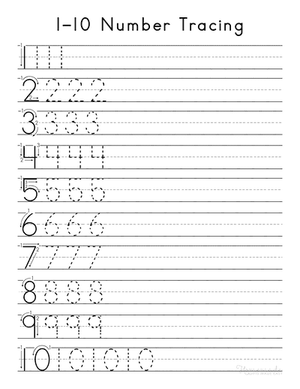 Number Tracing Worksheets 1 10 Vertical