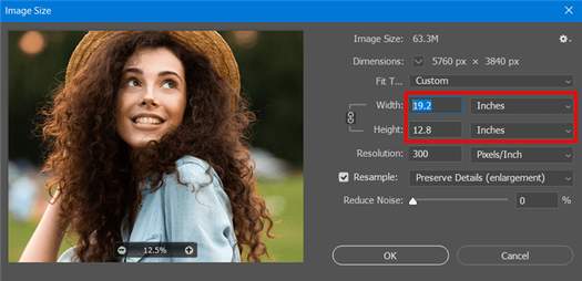 how to enlarge a picture for printing in photoshop width height