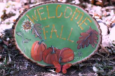 Fall Crafts_ Painted Welcome Fall_pumpkins and leaves with sunflower_