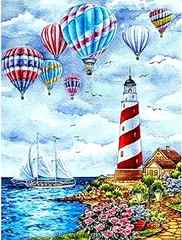PFFNGPEN Diamond Painting Beach Lighthouse Kits for Adults, 5D Hot Air Balloon Diamond Art Kits for Beginners, DIY Full Dr. 