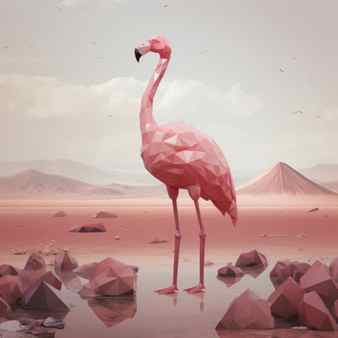 Flamingo in the desert low poly style 3d rendering