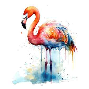Watercolor portrait of a beautiful flamingo in colorful bright vibrant and trippy colors