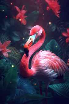 Flamingo in tropical nature forrest abstract background animal and environment concept generative ai Stock Photo