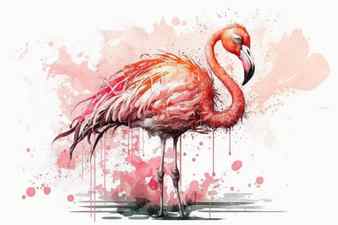Flamingo cartoon pink tropical bird on a white backdrop painted in watercolor a t shirt design of paradise