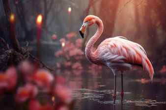 Serene flamingo dreamy forest animal beauty generate ai Stock Photo