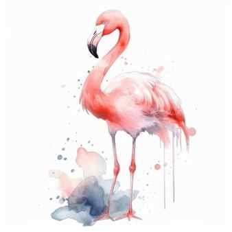 Cute watercolor flamingos illustration generative ai