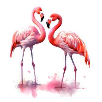 Two flamingos isolated on white background watercolor hand drawn illustration Stock Photo