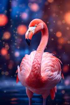 Pink flamingo on a background of the night sky 3d rendering