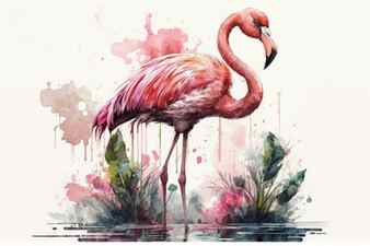 Watercolor flamingo illustration in pink Stock Photo