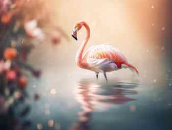 Beautiful flamingo in the water with soft focus background vintage style