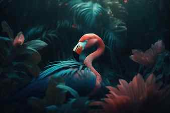 Flamingo in the jungle colorful bird in the jungle