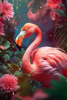 Flamingo in tropical nature forrest abstract background animal and environment concept generative ai