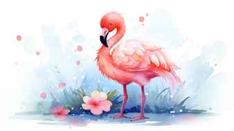 A cute little flamingo in watercolor style Stock Photo