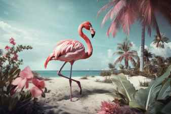 Flamingo and summer concept travel vacation and lifestyle generative ai